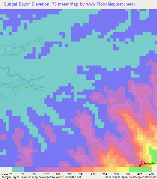 Sungai Bayor,Malaysia Elevation Map