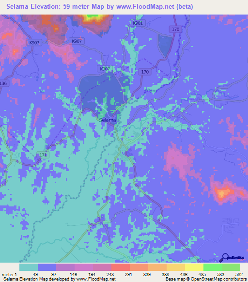 Selama,Malaysia Elevation Map