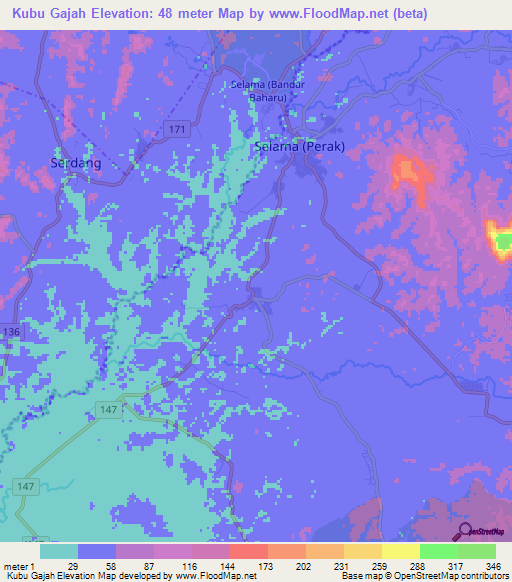 Kubu Gajah,Malaysia Elevation Map