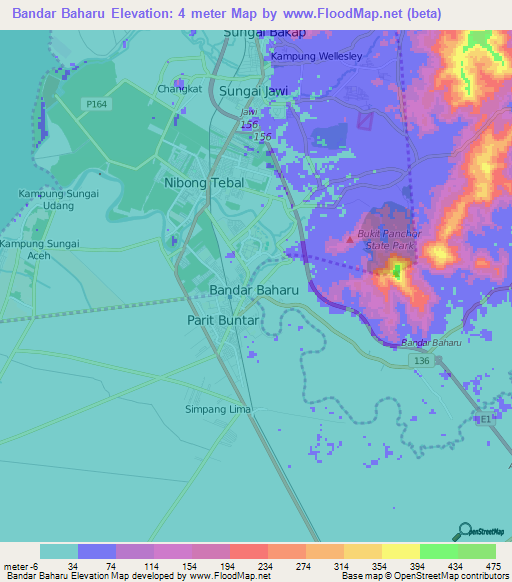 Bandar Baharu,Malaysia Elevation Map