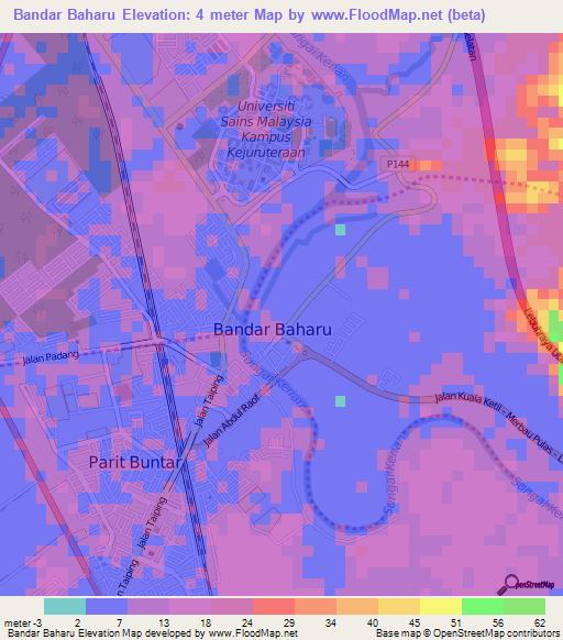 Bandar Baharu,Malaysia Elevation Map