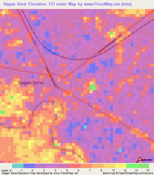 Bagan Serai,Malaysia Elevation Map