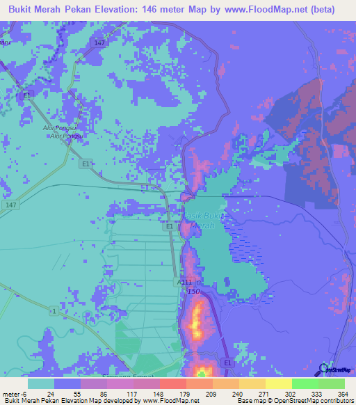 Bukit Merah Pekan,Malaysia Elevation Map