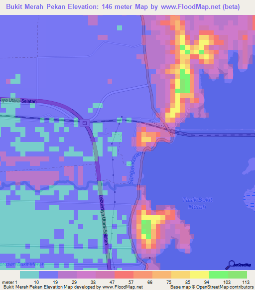 Bukit Merah Pekan,Malaysia Elevation Map