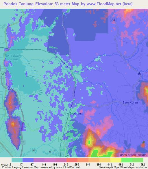 Pondok Tanjung,Malaysia Elevation Map