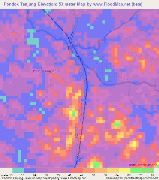 Pondok Tanjung,Malaysia Elevation Map