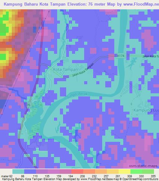 Kampung Baharu Kota Tampan,Malaysia Elevation Map