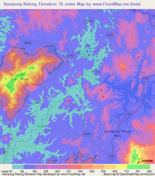 Kampung Relong,Malaysia Elevation Map