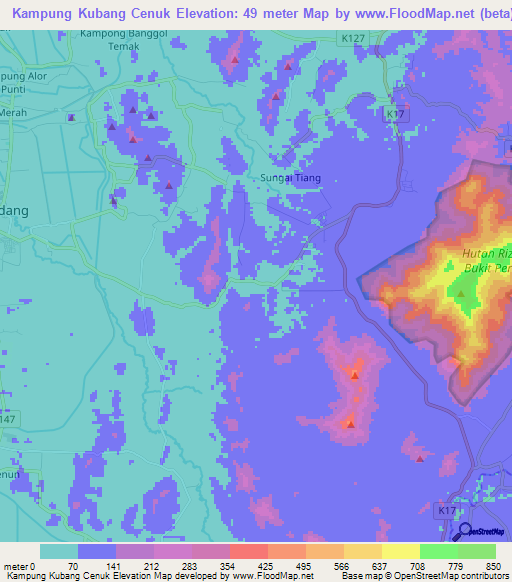 Kampung Kubang Cenuk,Malaysia Elevation Map