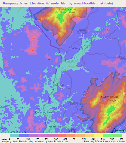 Kampung Jeneri,Malaysia Elevation Map