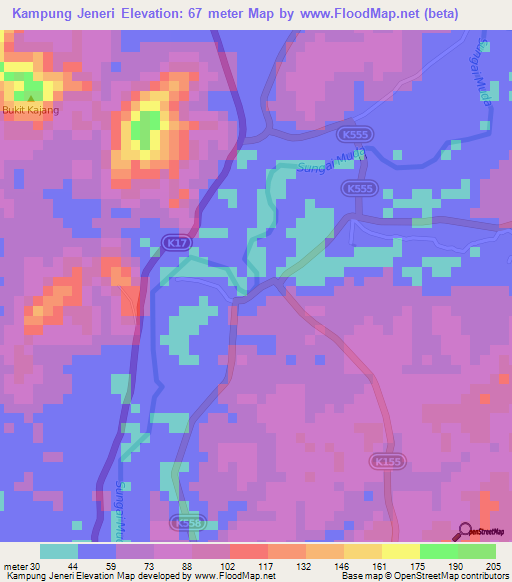 Kampung Jeneri,Malaysia Elevation Map