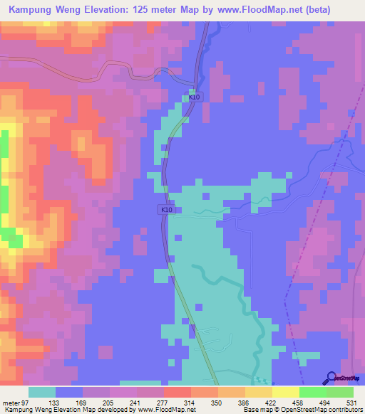 Kampung Weng,Malaysia Elevation Map