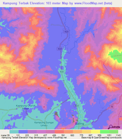 Kampung Terbak,Malaysia Elevation Map