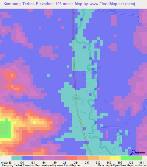 Kampung Terbak,Malaysia Elevation Map