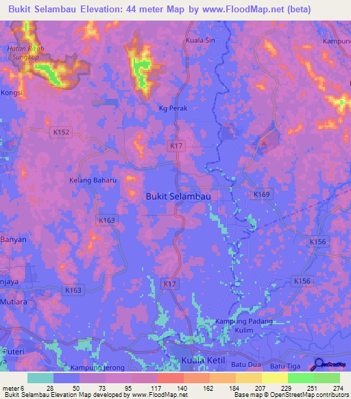 Bukit Selambau,Malaysia Elevation Map