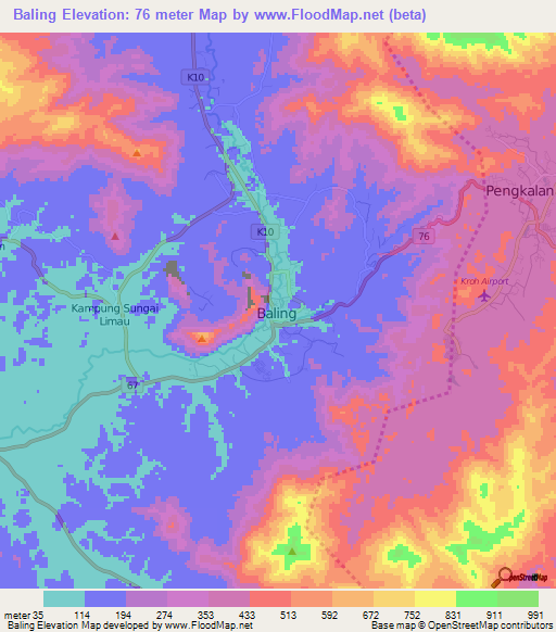 Baling,Malaysia Elevation Map