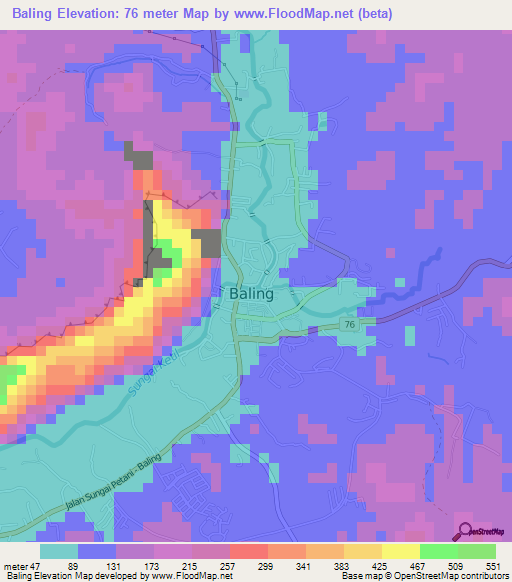 Baling,Malaysia Elevation Map