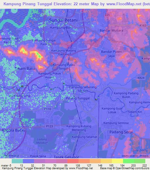 Kampung Pinang Tunggal,Malaysia Elevation Map