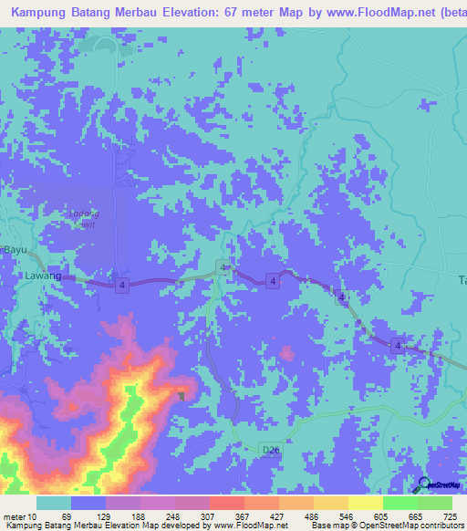 Kampung Batang Merbau,Malaysia Elevation Map