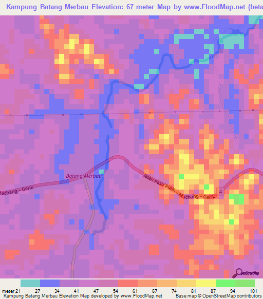 Kampung Batang Merbau,Malaysia Elevation Map