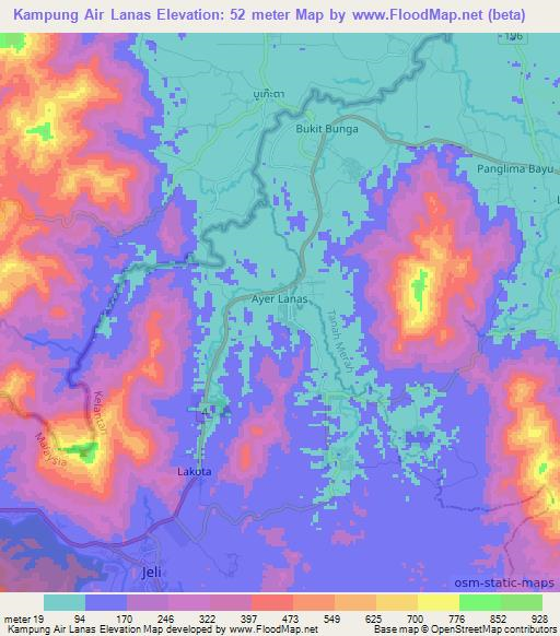 Kampung Air Lanas,Malaysia Elevation Map