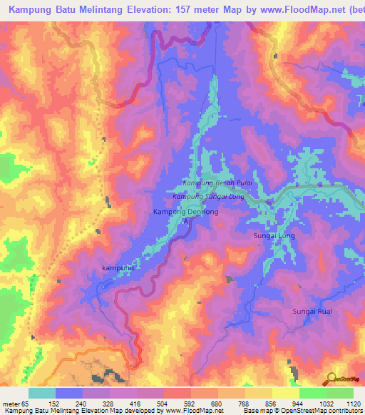 Kampung Batu Melintang,Malaysia Elevation Map