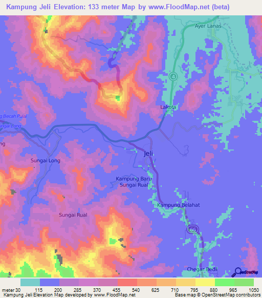 Kampung Jeli,Malaysia Elevation Map