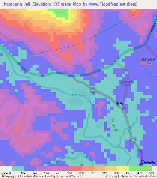 Kampung Jeli,Malaysia Elevation Map