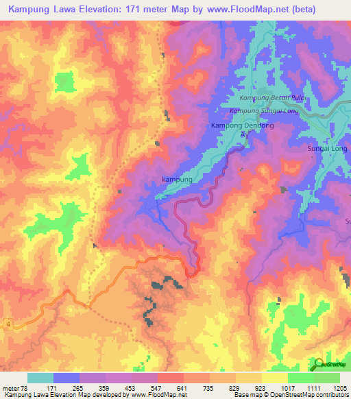 Kampung Lawa,Malaysia Elevation Map