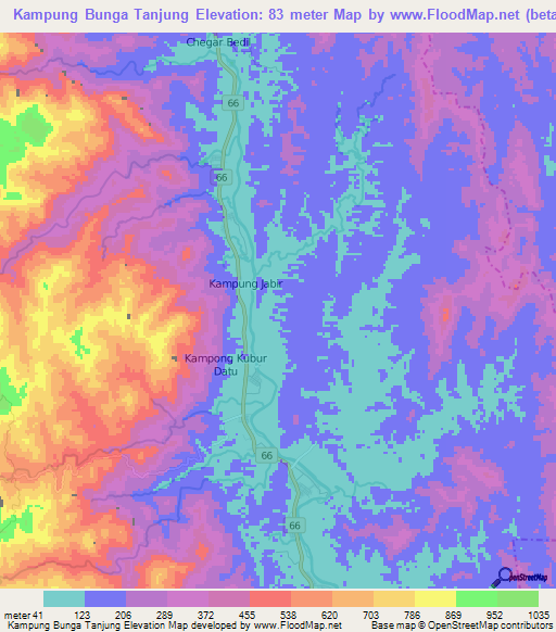 Kampung Bunga Tanjung,Malaysia Elevation Map