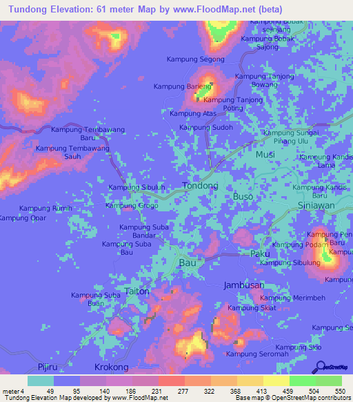 Tundong,Malaysia Elevation Map