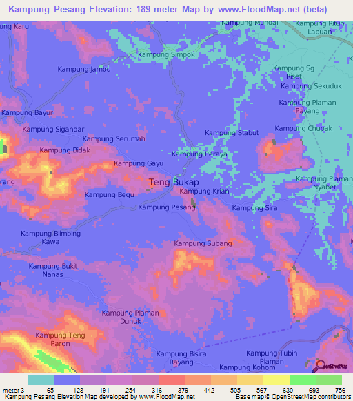 Kampung Pesang,Malaysia Elevation Map