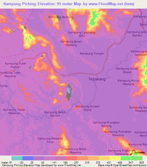 Kampung Piching,Malaysia Elevation Map