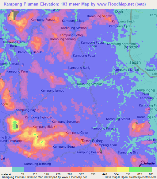 Kampung Pluman,Malaysia Elevation Map