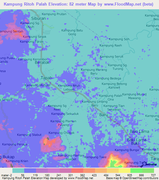 Kampung Ritoh Palah,Malaysia Elevation Map