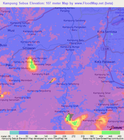 Kampung Sebua,Malaysia Elevation Map