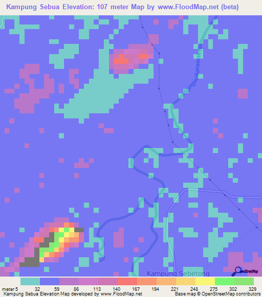 Kampung Sebua,Malaysia Elevation Map