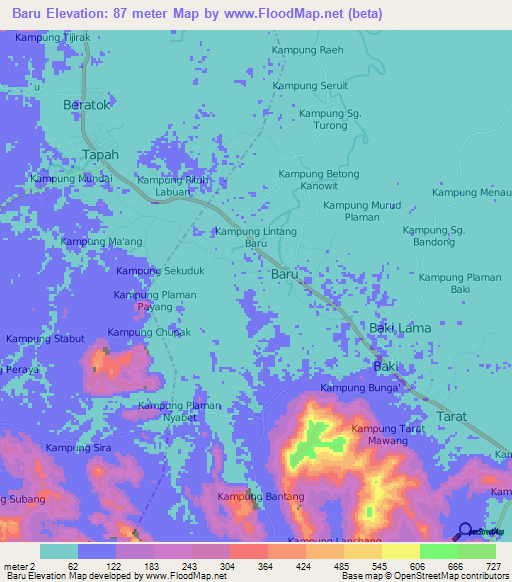 Baru,Malaysia Elevation Map