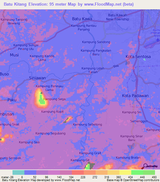 Batu Kitang,Malaysia Elevation Map