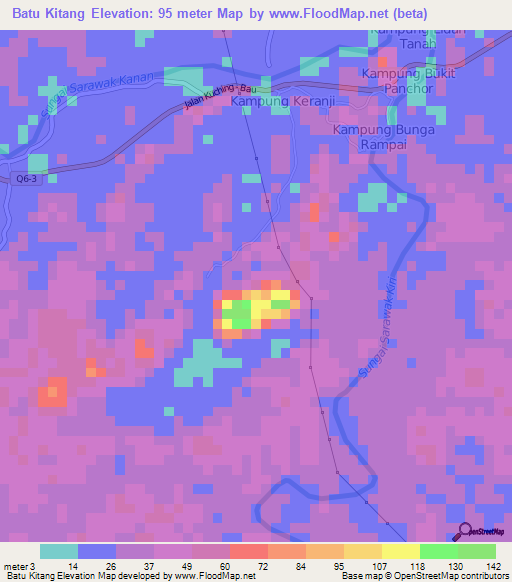 Batu Kitang,Malaysia Elevation Map
