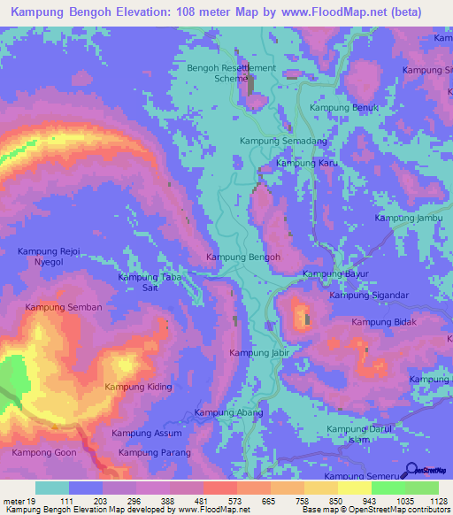 Kampung Bengoh,Malaysia Elevation Map