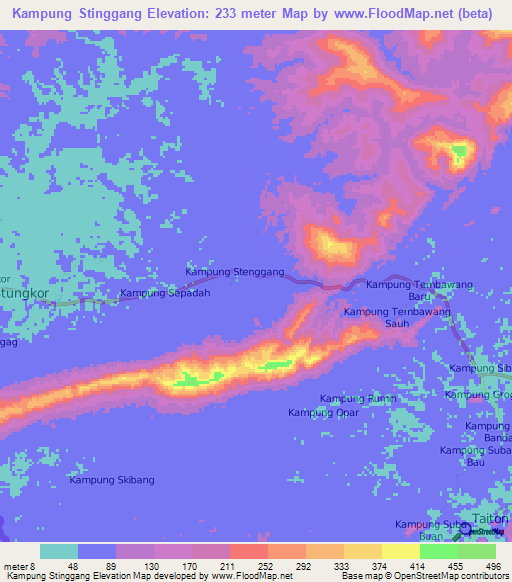 Kampung Stinggang,Malaysia Elevation Map