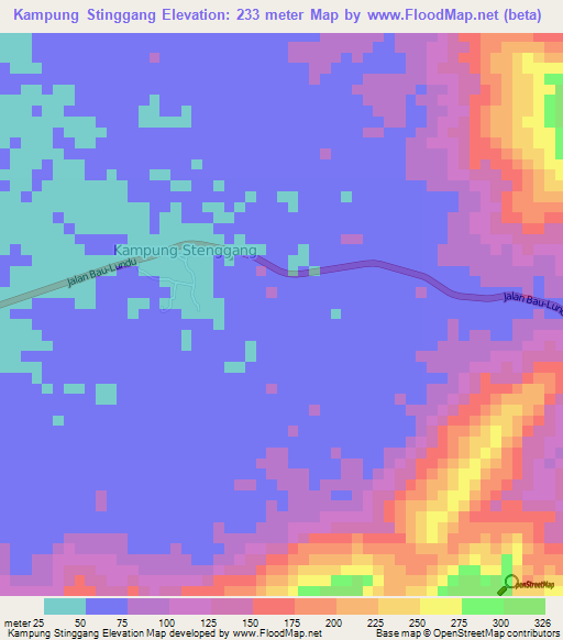 Kampung Stinggang,Malaysia Elevation Map