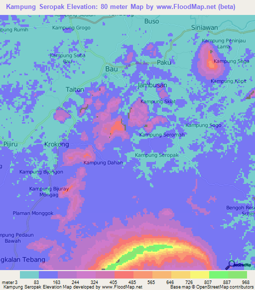 Kampung Seropak,Malaysia Elevation Map