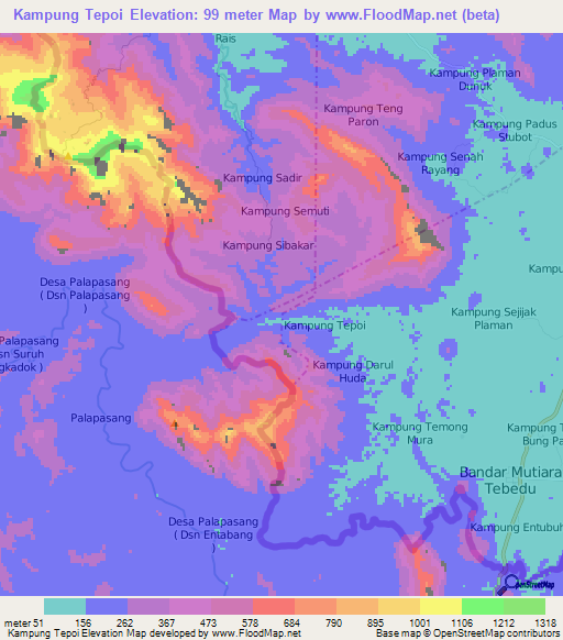 Kampung Tepoi,Malaysia Elevation Map