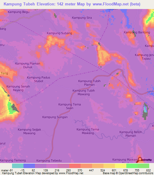 Kampung Tubeh,Malaysia Elevation Map