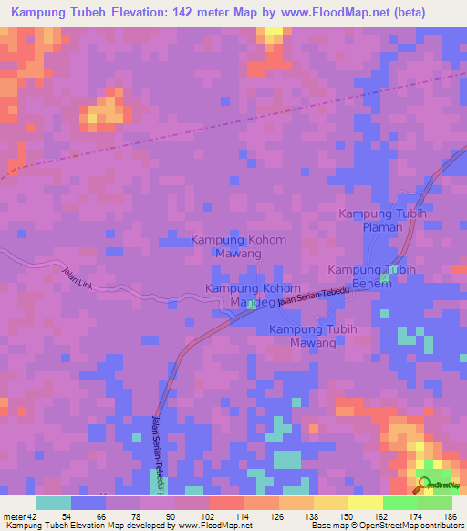 Kampung Tubeh,Malaysia Elevation Map