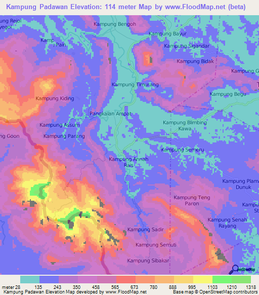 Kampung Padawan,Malaysia Elevation Map