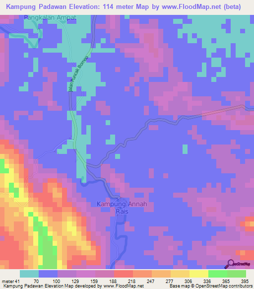 Kampung Padawan,Malaysia Elevation Map