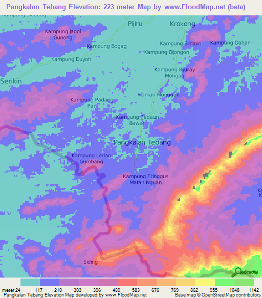 Pangkalan Tebang,Malaysia Elevation Map